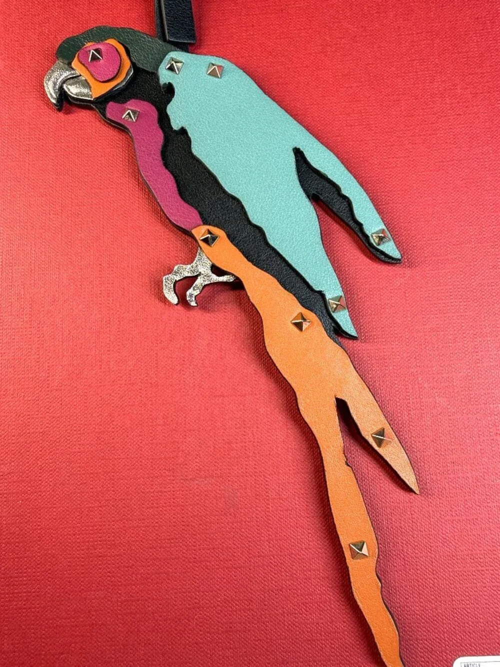 Valentino Garavani Multicolor Leather Parrot Rockstud Bag Charm Keychain w/COA